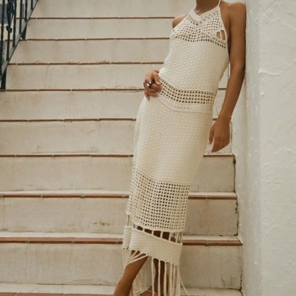 ZARA |Vacation Crochet Halter Midi Dress - Picture 1 of 2